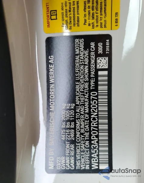 2024 BMW 430I z USA, uszkodzony, nr VIN WBA53AP07RCN20570